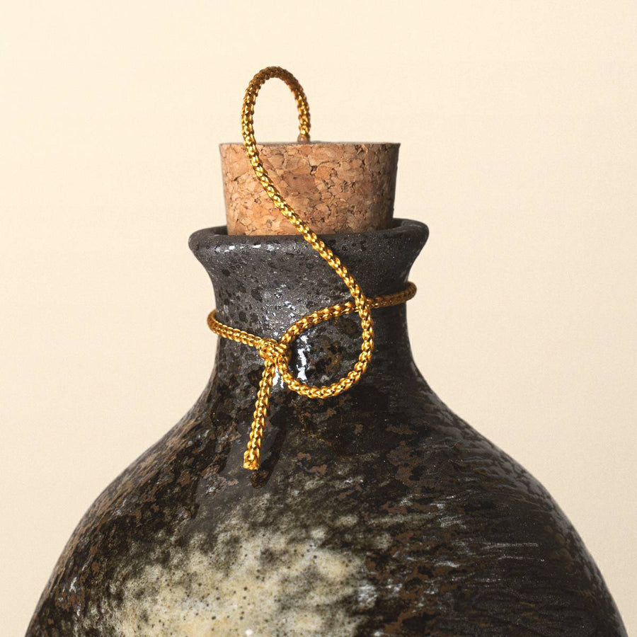 Ceramic Water Bottle | Black Iga Style with Cork Stopper