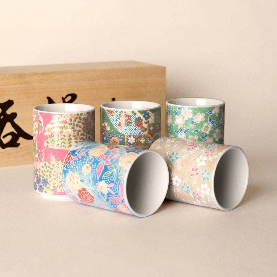 Japanese Teacup Set — Kyo Yuzen (Set of 5)