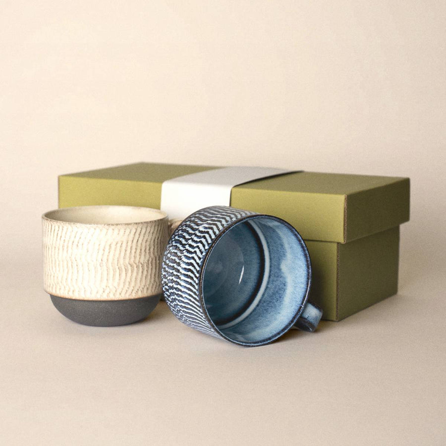 Mug Set — Mino Ware Ripple Stack Pair