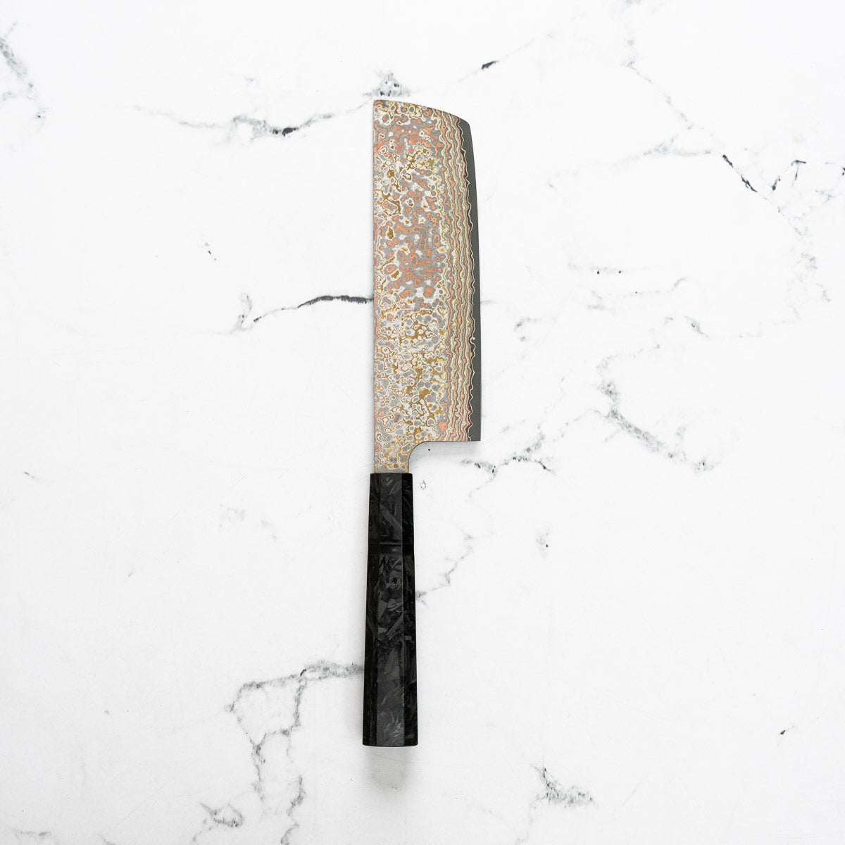 Takeshi Saji VG10-W Nashiji Rainbow Damascus Nakiri - Dark Carbon Fibre