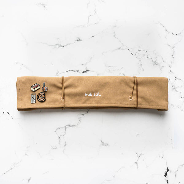 Habitat Canvas Knife Roll - 6 Slot - Tan With Enamel Pins