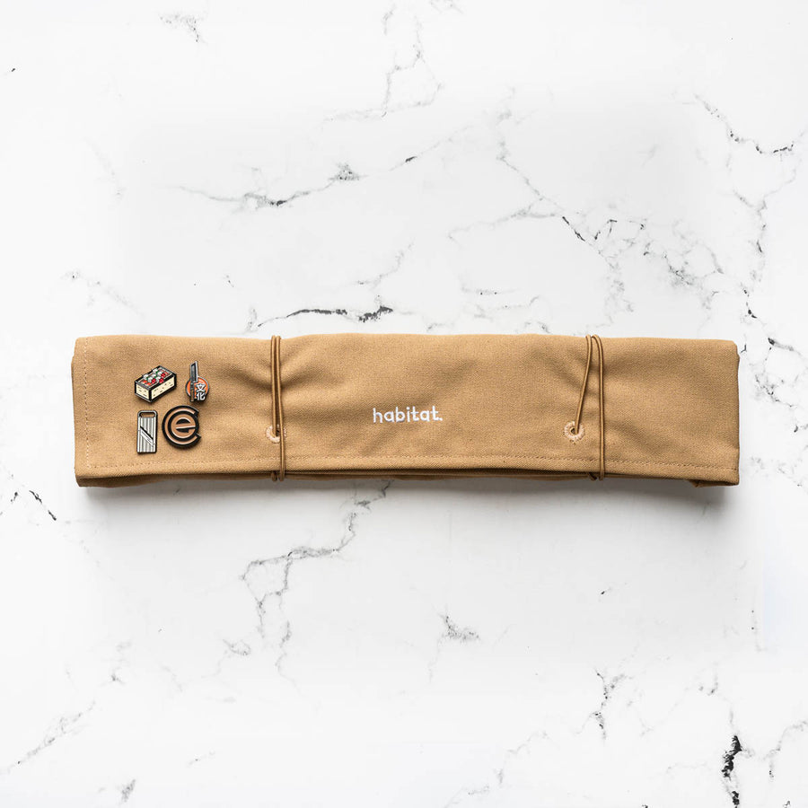 Habitat Canvas Knife Roll - 6 Slot - Tan With Enamel Pins