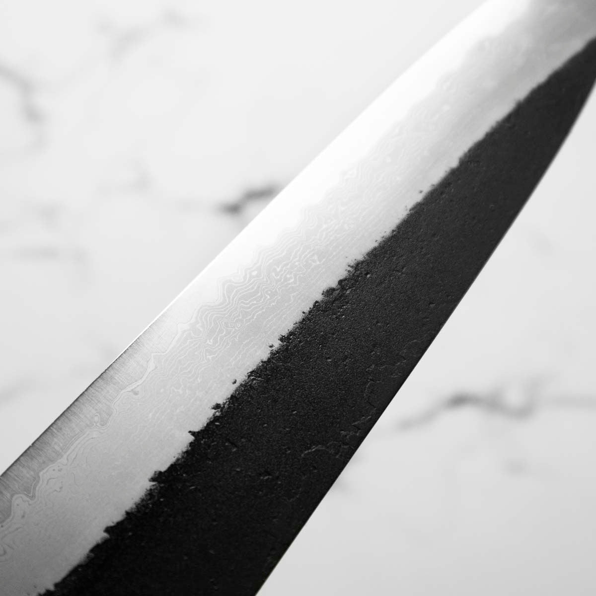Hatsukokoro Shinkiro Blue Super Damascus Kurouchi Gyuto 210mm - Quince