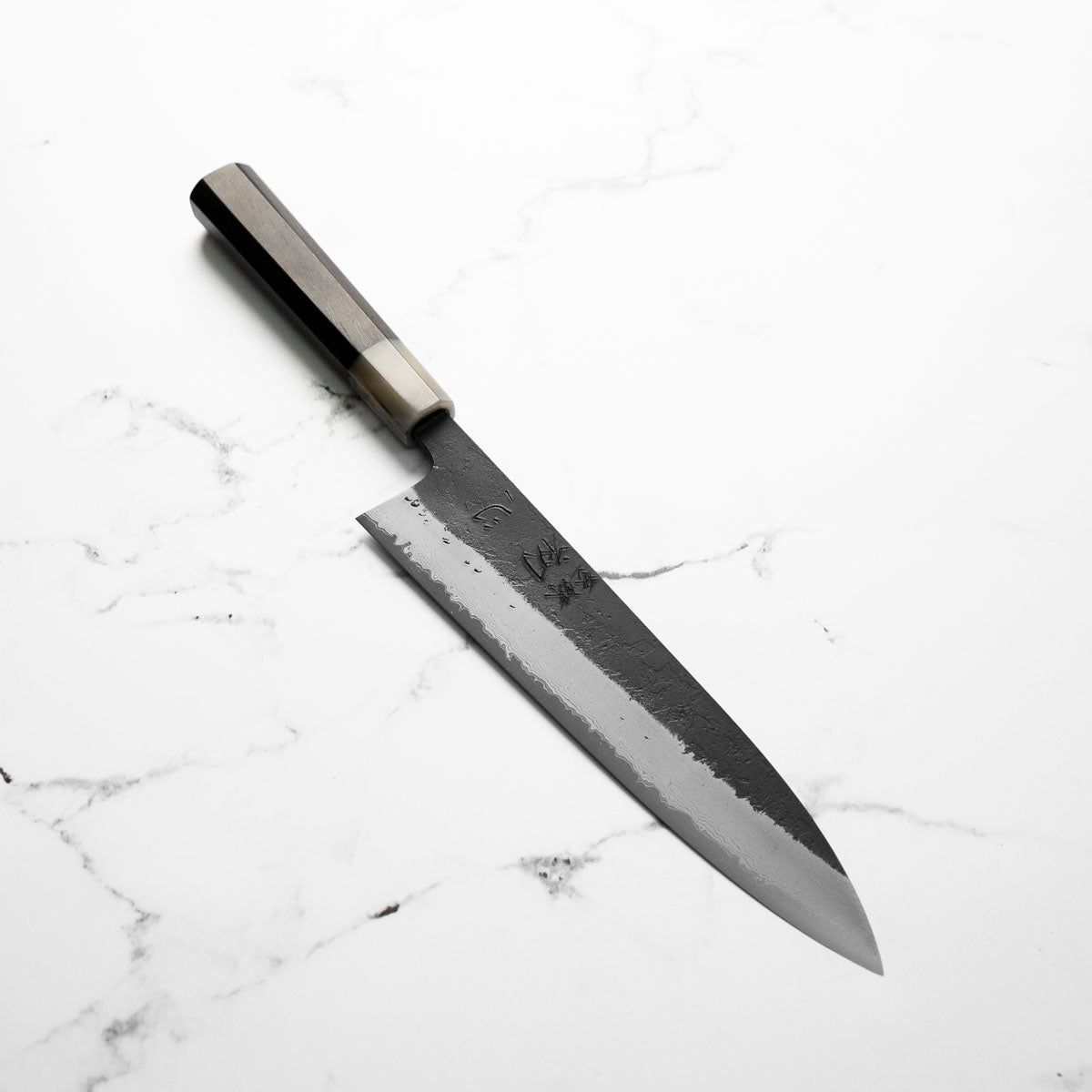 Hatsukokoro Shinkiro Blue Super Damascus Kurouchi Gyuto 210mm - Ebony & Blonde