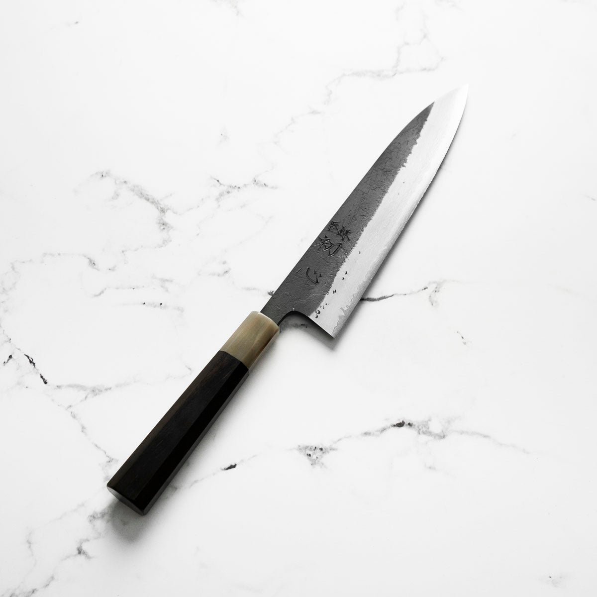 Hatsukokoro Shinkiro Blue Super Damascus Kurouchi Gyuto 210mm - Ebony & Blonde