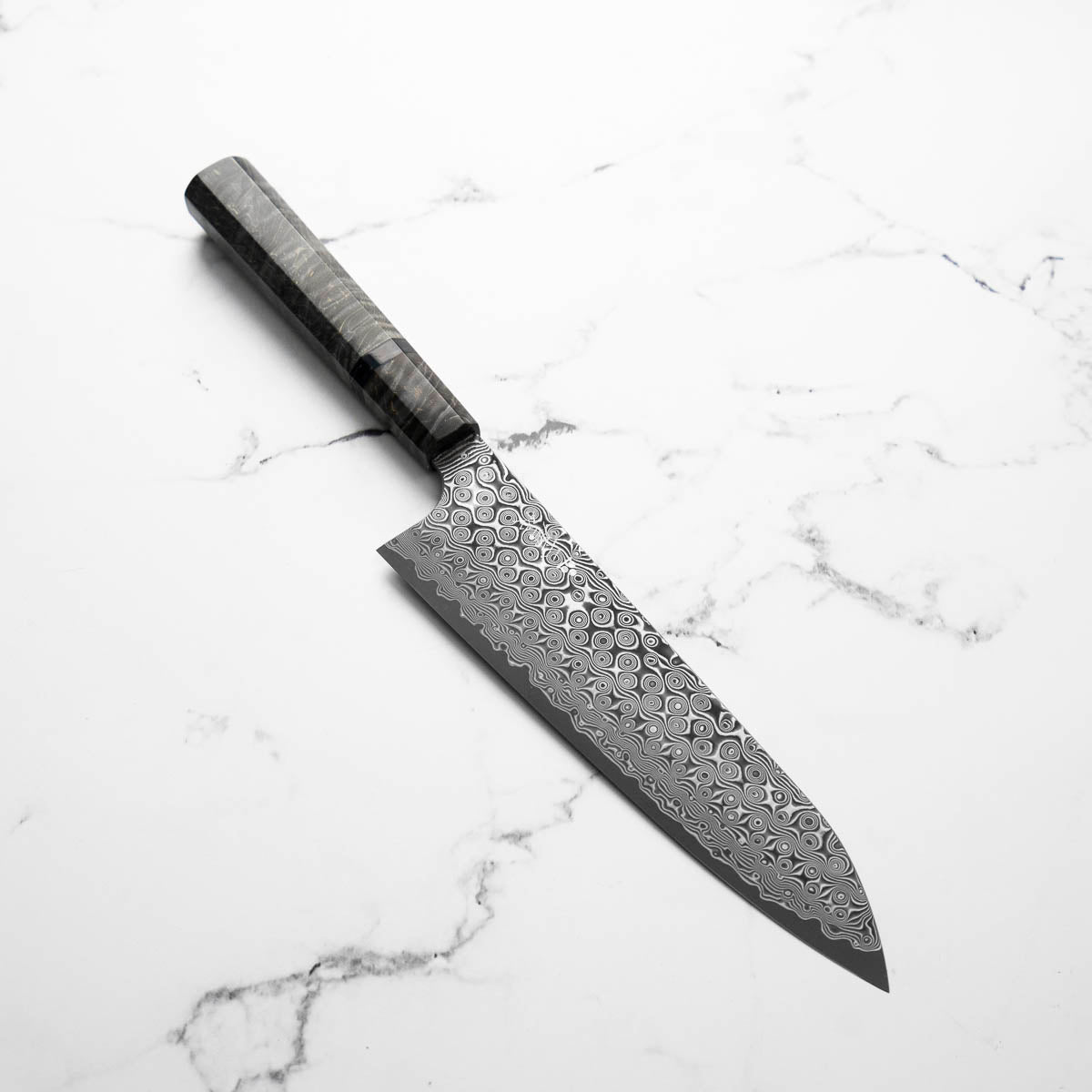 Nigara Hamono "Anmon" SG2 Raindrop Damascus Gyuto 210mm - Dark Maple