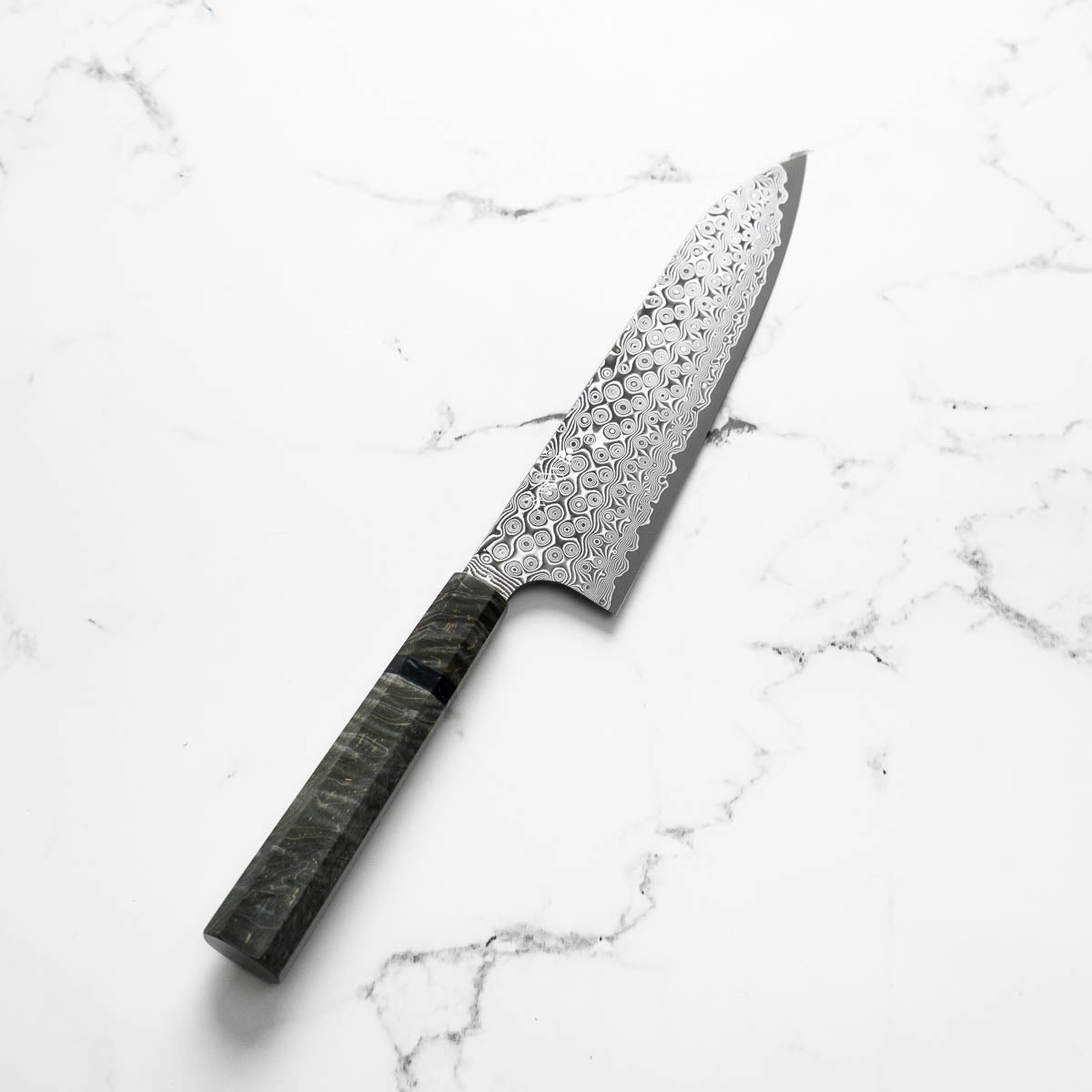 Nigara Hamono "Anmon" SG2 Raindrop Damascus Gyuto 210mm - Dark Maple