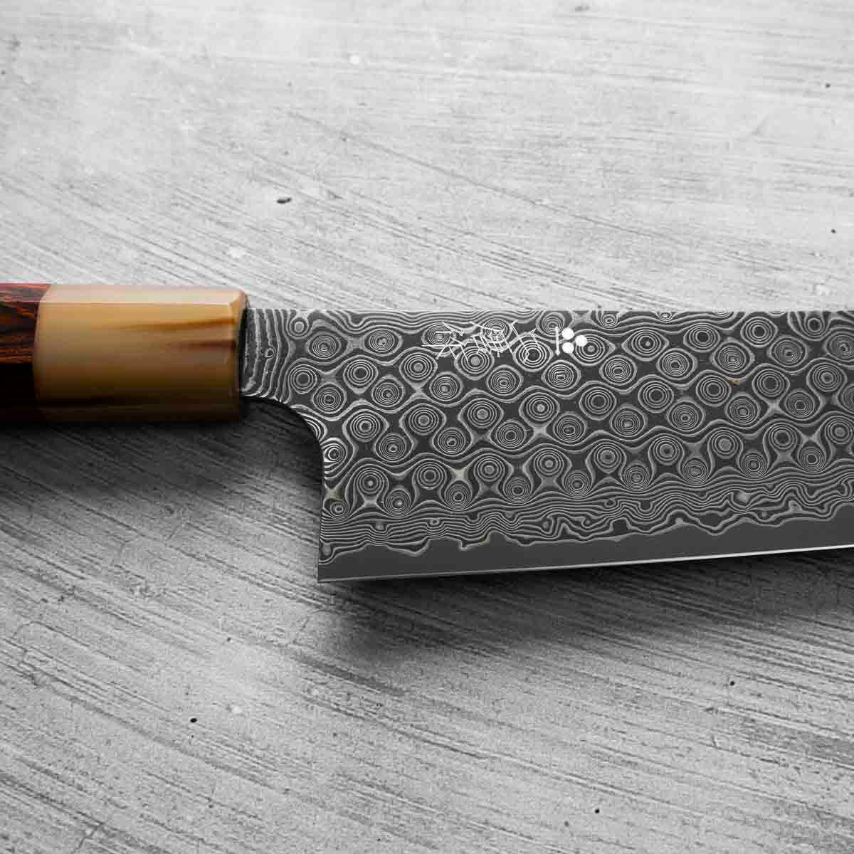 Nigara Hamono "Anmon" SG2 Raindrop Damascus Kiritsuke 210mm - Siamese Rosewood
