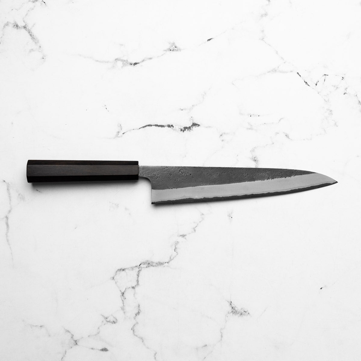 Yoshikane (Hatsukokoro) White 2 Kurouchi Nashiji Stainless Clad Gyuto 240mm - Ebony
