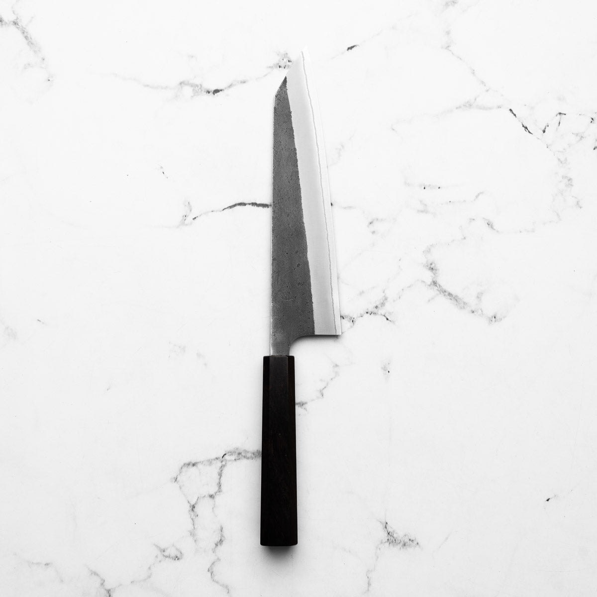 Yoshikane (Hatsukokoro) White 2 Kurouchi Nashiji SS Clad Kiritsuke 210mm - Ebony - blade detail