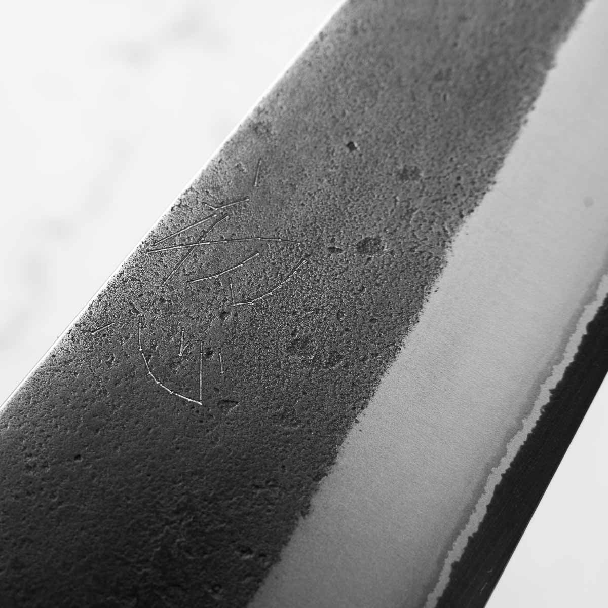 Yoshikane (Hatsukokoro) White 2 Kurouchi Nashiji SS Clad Kiritsuke 210mm - Ebony - view 5