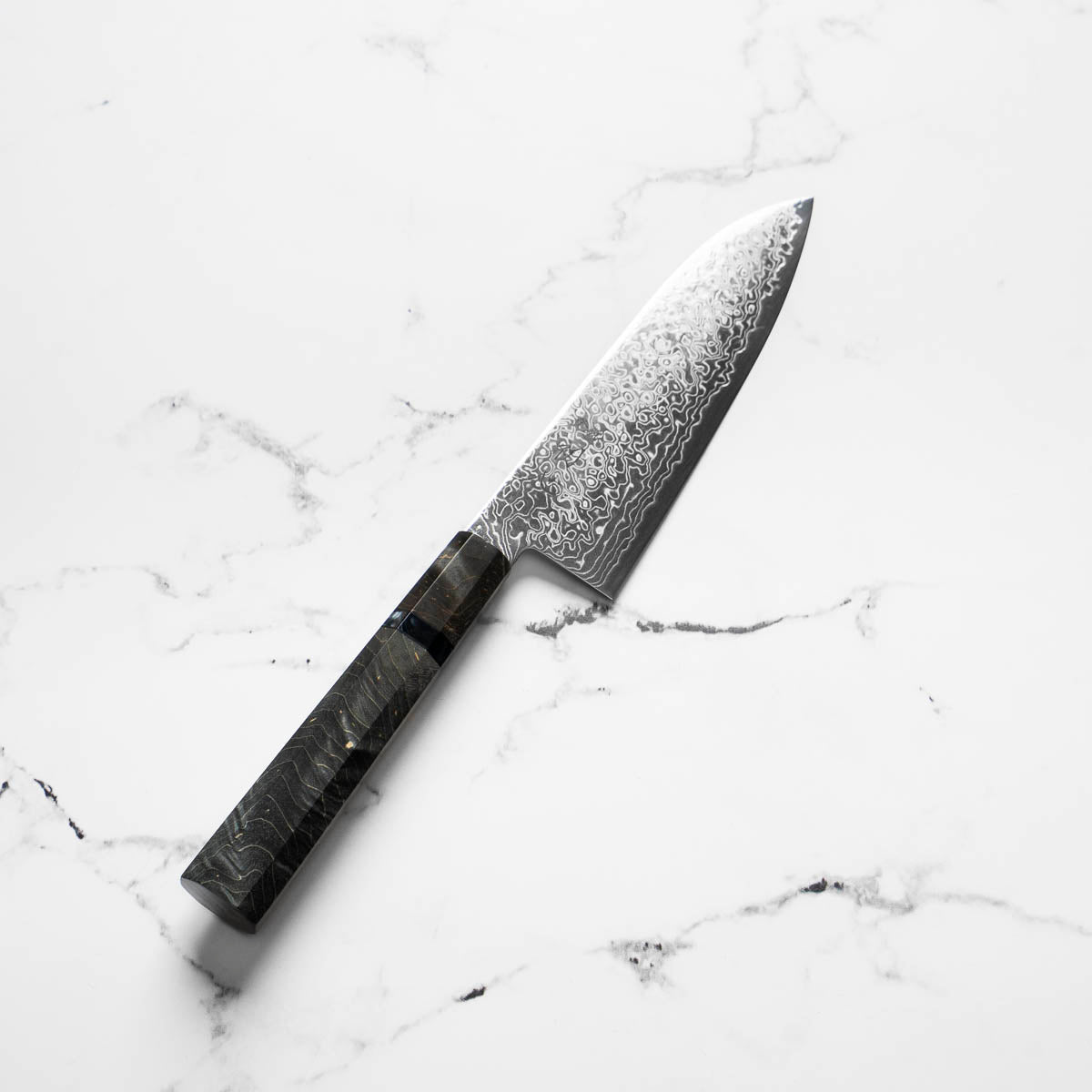 Hatsukokoro Ryuhyo SG2 Damascus Santoku 180mm - Dark Maple