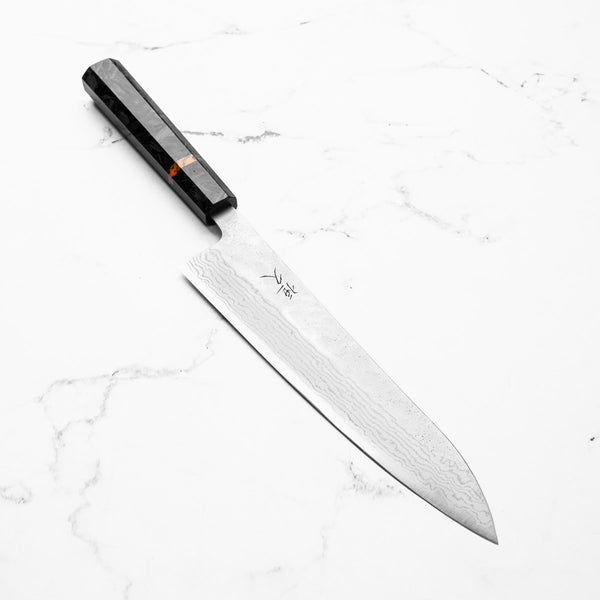 Tsunehisa 440C Damascus Tsuchime Gyuto 210mm - Carbon Fibre
