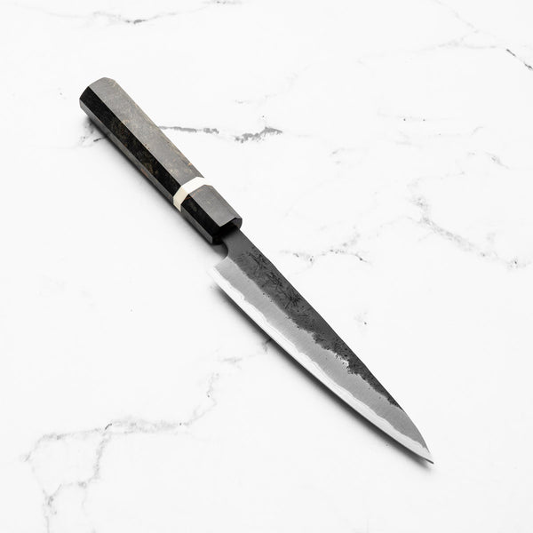 Sakai Kikumori Blue Super Kurouchi Petty 135mm - Dyed Maple w/White Stripe