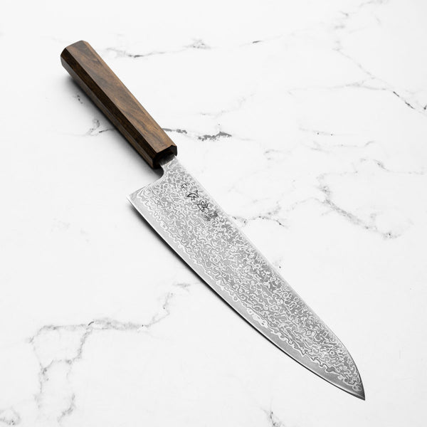 Hatsukokoro Hikari SLD Damascus Kurozome Gyuto 210mm - Bubinga