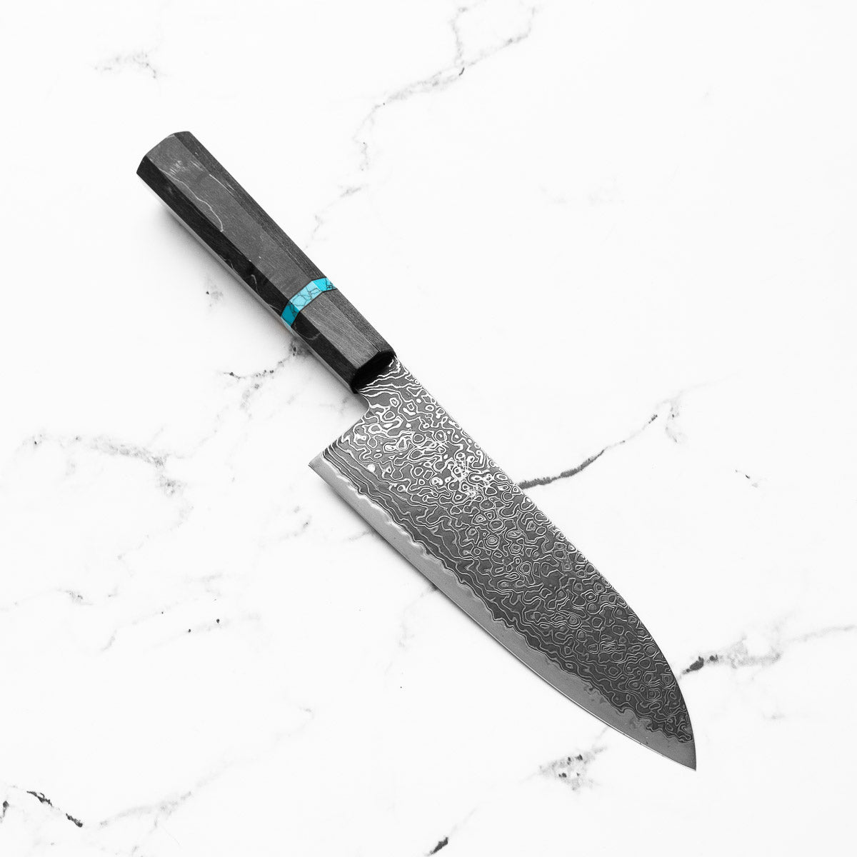 Hatsukokoro Ryuhyo Kurozome SG2 Damascus Santoku 180mm - Maple Turquoise