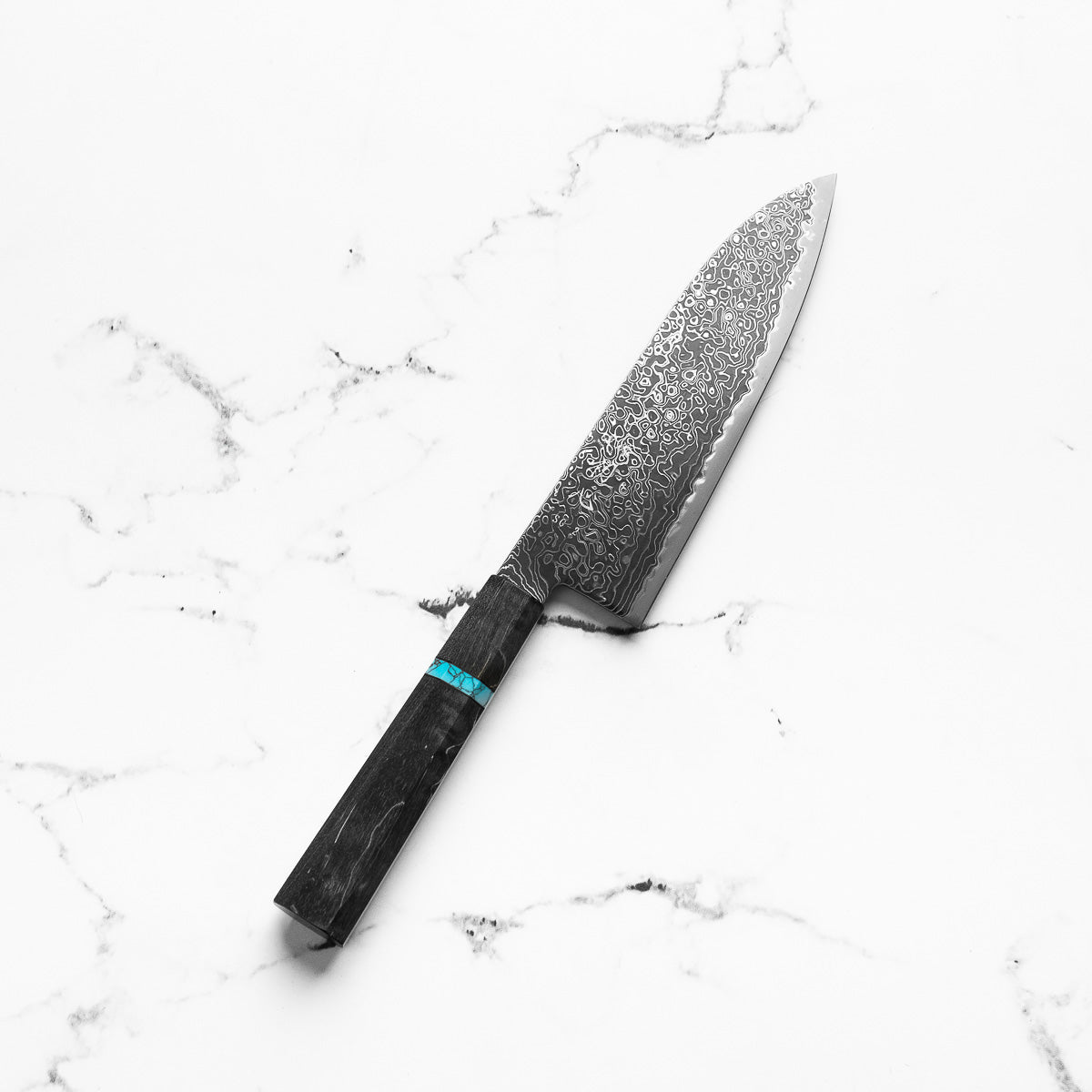 Hatsukokoro Ryuhyo Kurozome SG2 Damascus Santoku 180mm - Maple Turquoise
