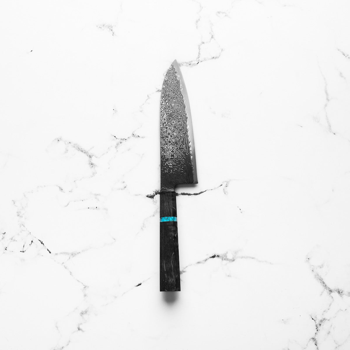 Hatsukokoro Ryuhyo Kurozome SG2 Damascus Santoku 180mm - Maple Turquoise