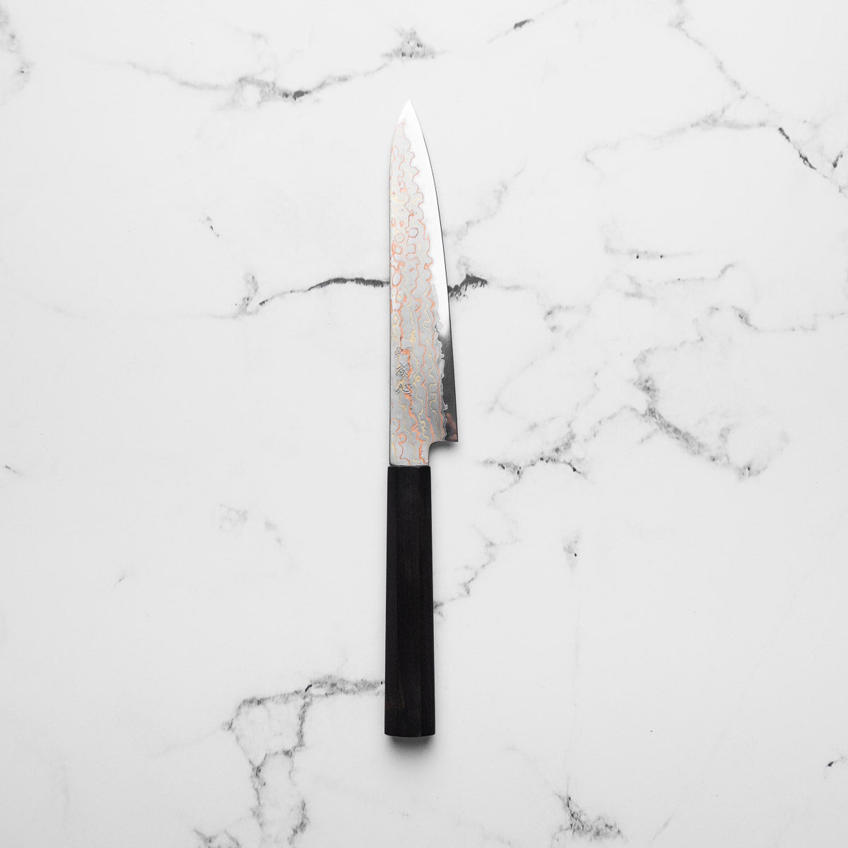 Hatsukokoro Hayabusa Blue 2 Rainbow Damascus Petty 150mm - Ebony