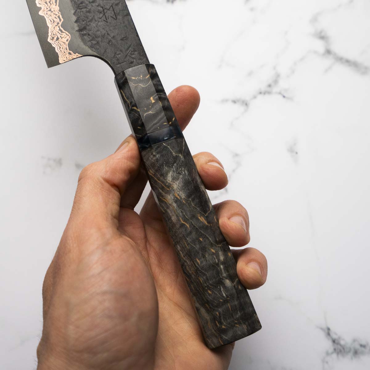 Hatsukokoro Yorokobi Kurouchi SLD Damascus Tsuchime Gyuto 210mm - Dark Maple