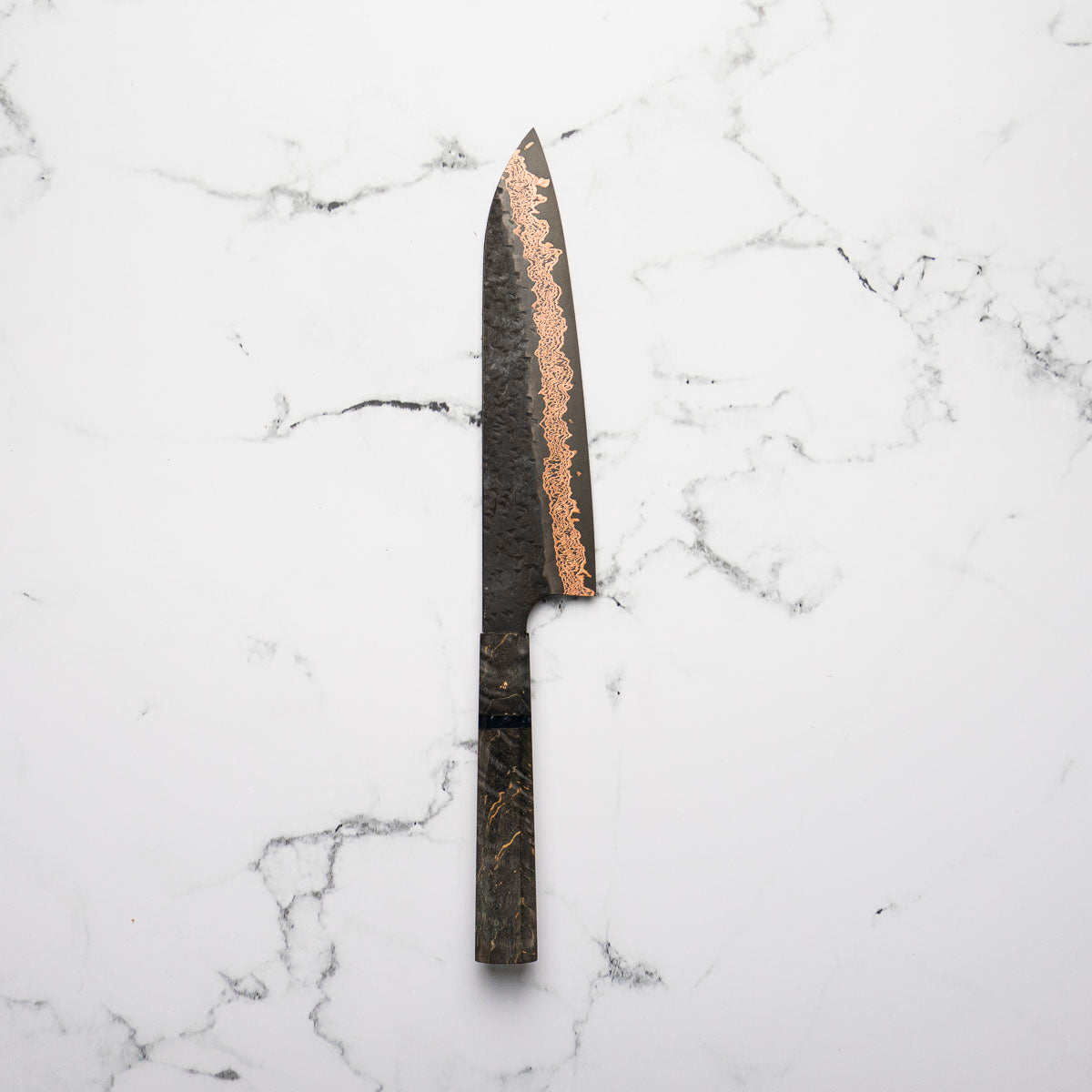 Hatsukokoro Yorokobi Kurouchi SLD Damascus Tsuchime Gyuto 210mm - Dark Maple