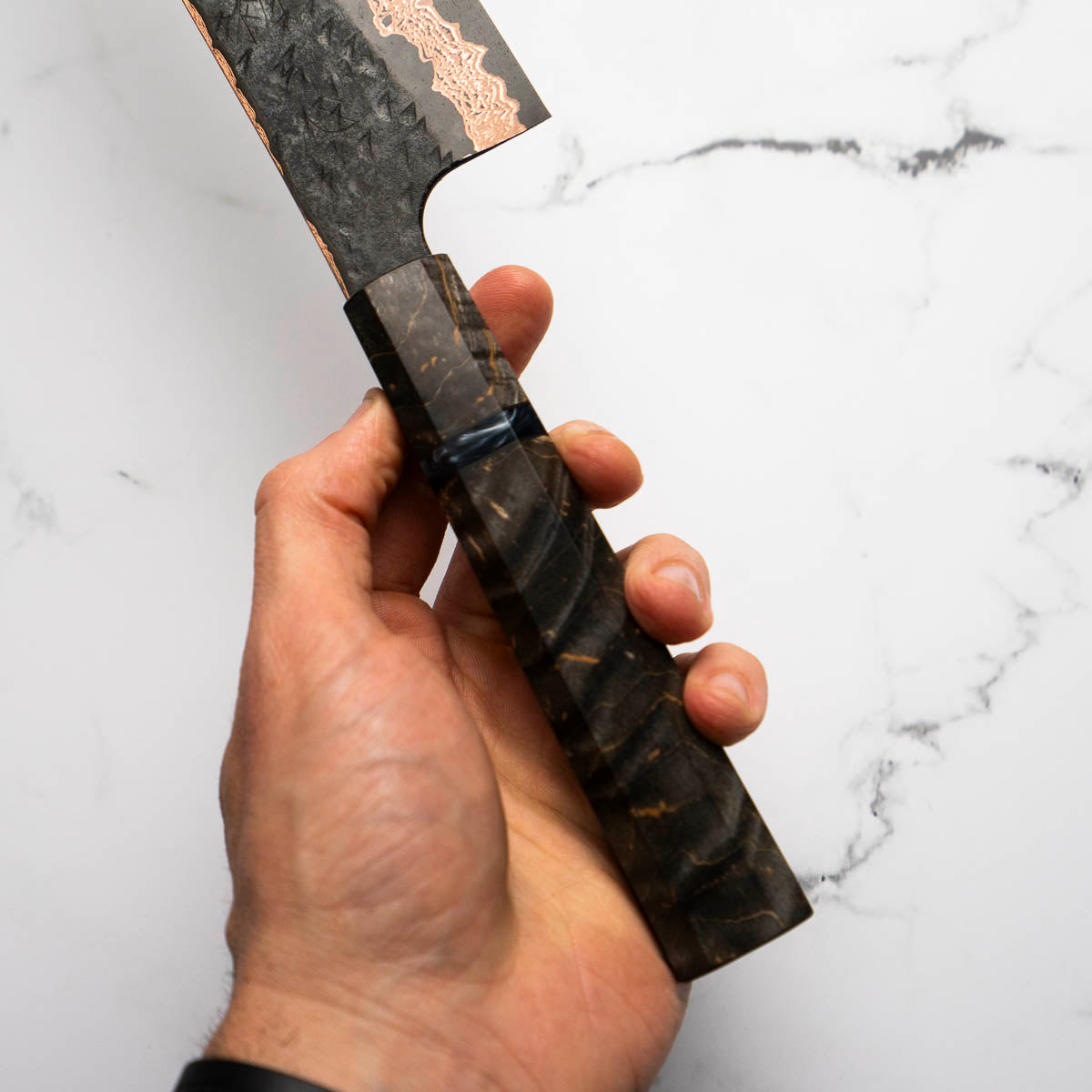 Hatsukokoro Yorokobi Kurouchi SLD Damascus Tsuchime Kiritsuke Gyuto 240mm - Dark Maple