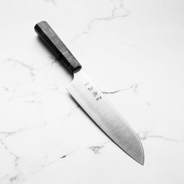 Hatsukokoro Hayabusa Blue Super Santoku 180mm - Dark Maple