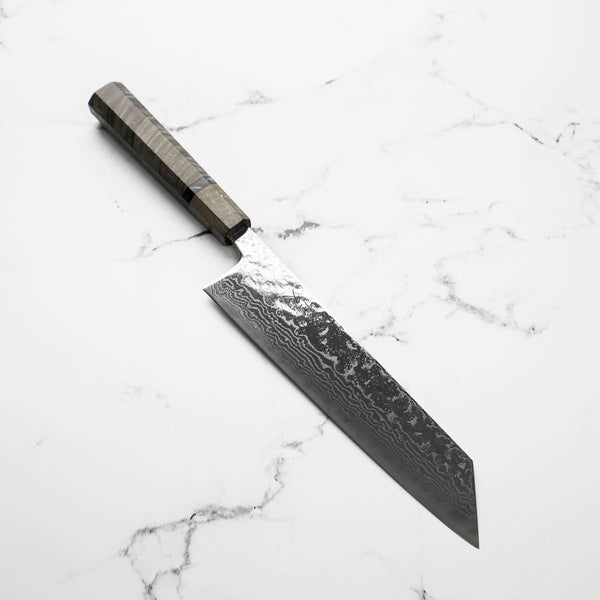 Tsunehisa 440C Damascus Tsuchime Kiritsuke 210mm - Dark Maple