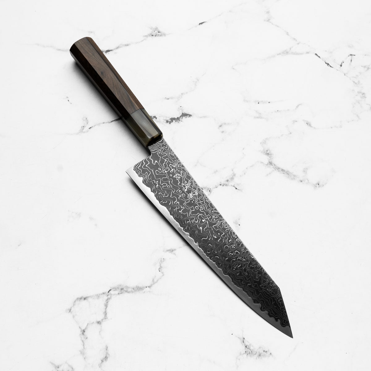 Hatsukokoro Ryuhyo Kurozome SG2 Damascus Kiritsuke Gyuto 210mm - Persimmon
