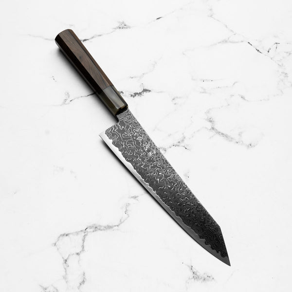 Hatsukokoro Ryuhyo Kurozome SG2 Damascus Kiritsuke Gyuto 210mm - Persimmon