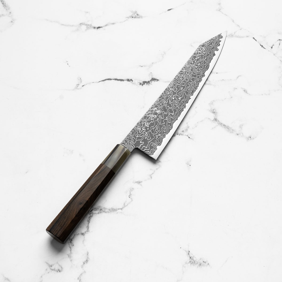 Hatsukokoro Ryuhyo Kurozome SG2 Damascus Kiritsuke Gyuto 210mm - Persimmon