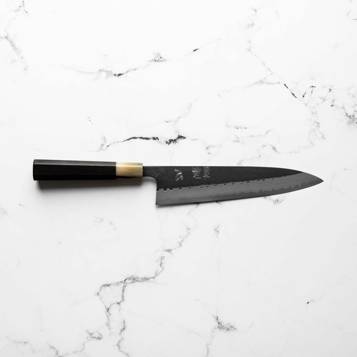 Hatsukokoro Shinkiro Blue Super Damascus Kurouchi Gyuto 210mm - Ebony & Blonde