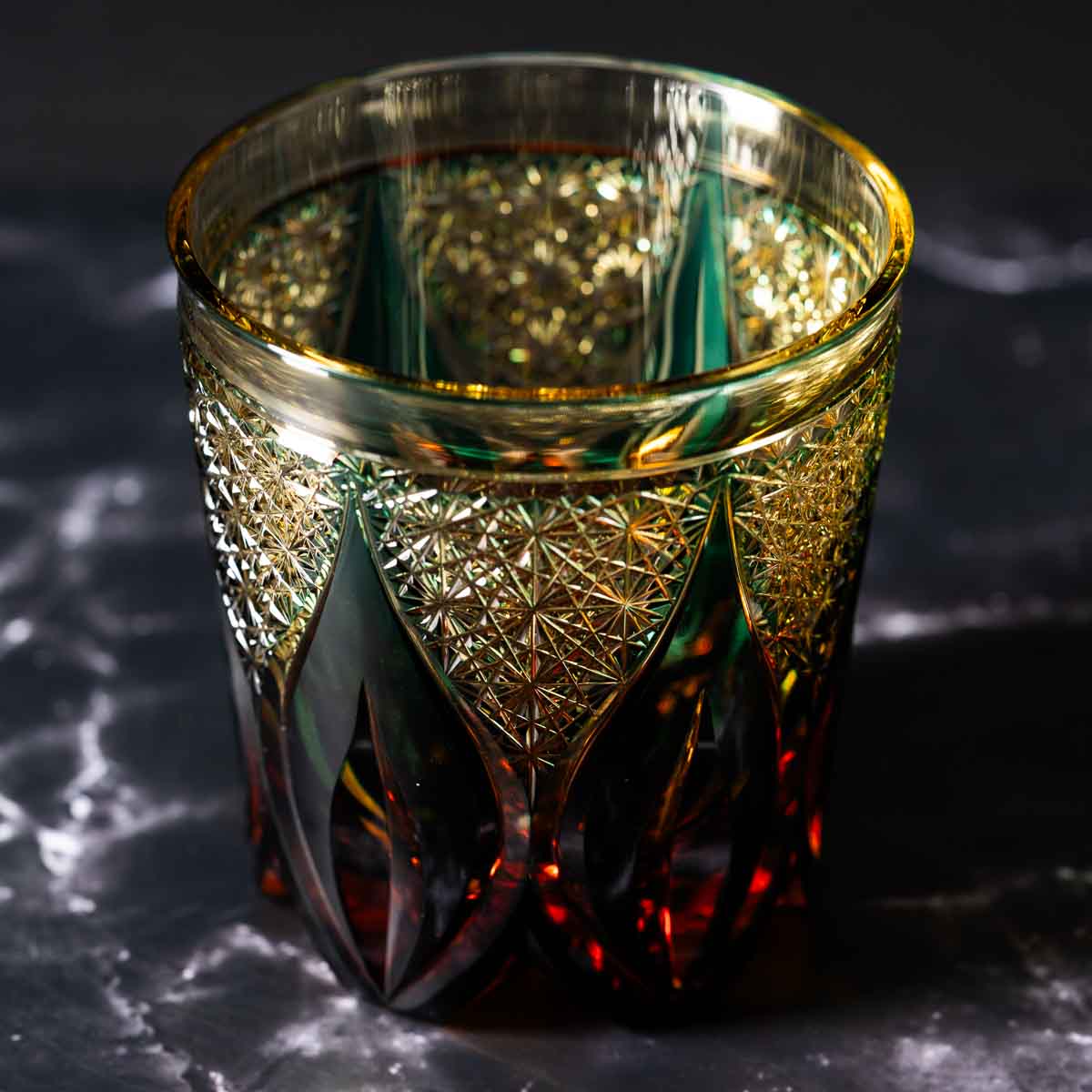 Nemoto Glass Crafts Rock Glass Shizuku Green - angled view