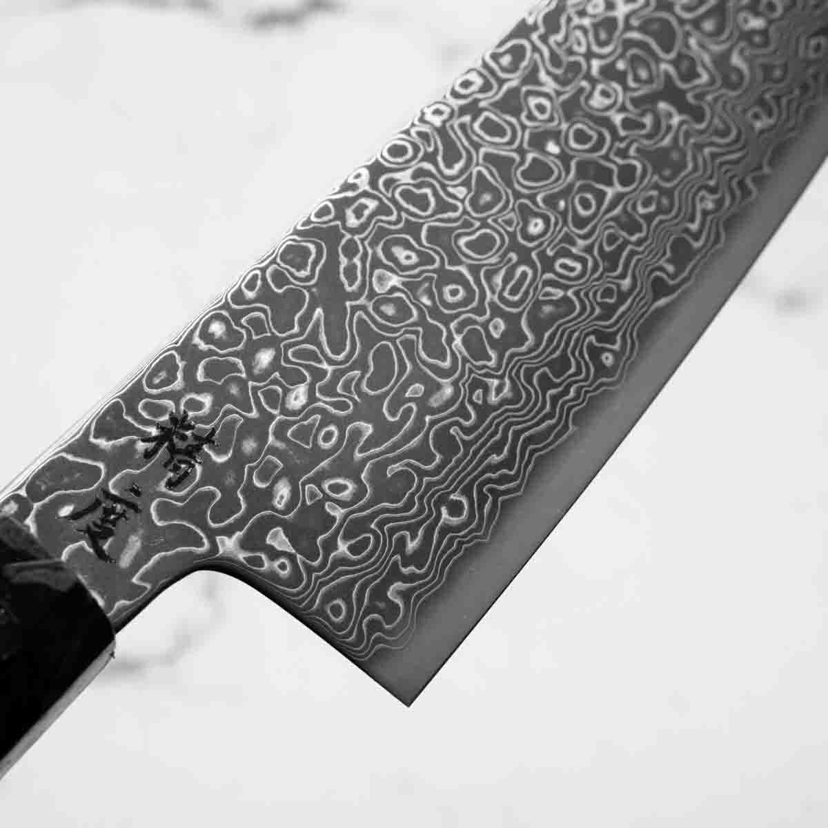 Seido VG10 Kurozome Nickel Damascus Santoku 180mm - Dark Carbon Fibre