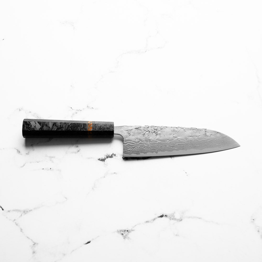 Tsunehisa Swedish Stainless Washiji Santoku 165mm - Carbon Fibre
