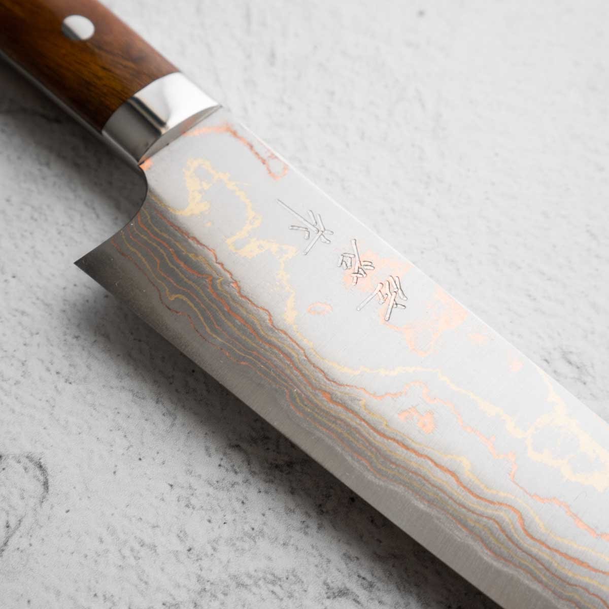 Takeshi Saji Blue 2 Rainbow Damascus Bunka 175mm