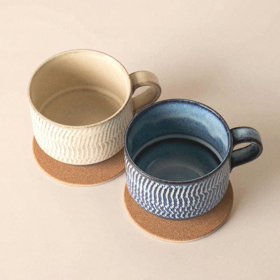 Mug Set — Mino Ware Ripple Stack Pair