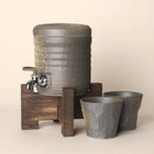Sake Server Set | Udei Black Clay with Wooden Stand