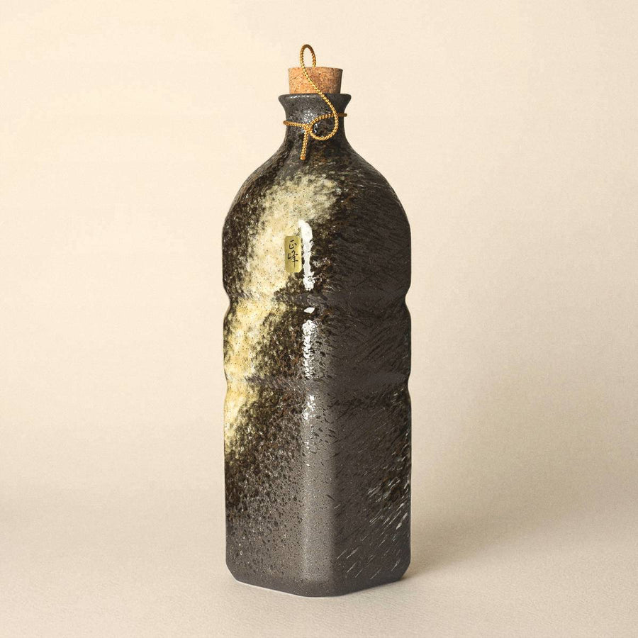Ceramic Water Bottle | Black Iga Style with Cork Stopper