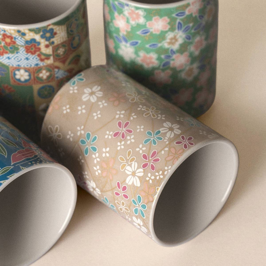 Japanese Teacup Set — Kyo Yuzen (Set of 5)