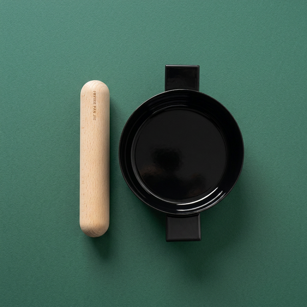 Fujita Kinzoku - Frying Pan Jiu Soup Small Black + Handle Set - Beechwood