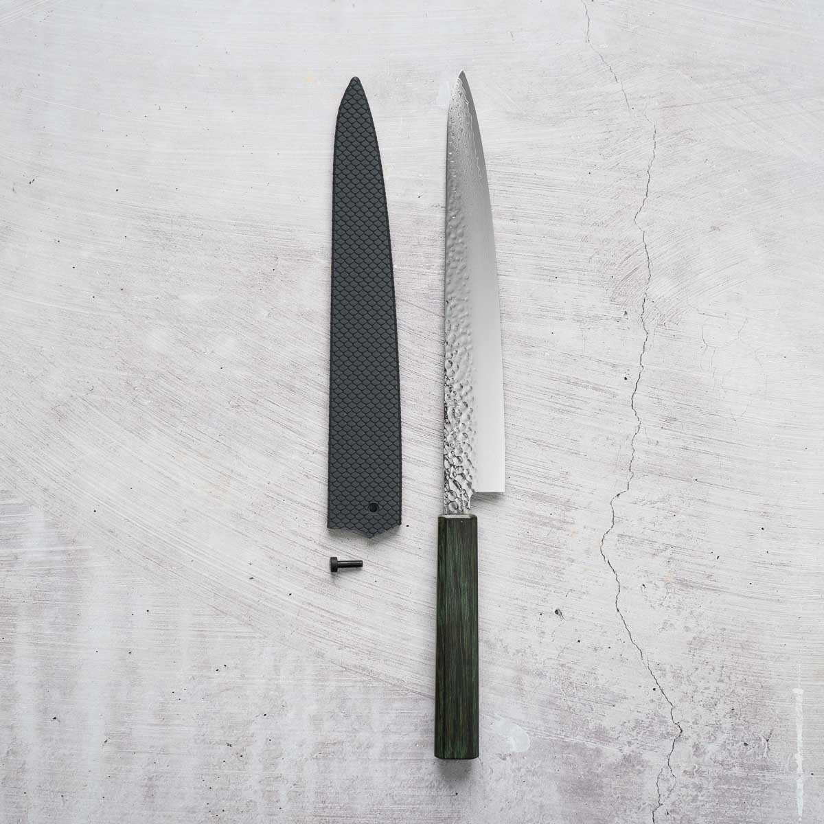 Touroku Sakai Kagayaki VG10 Damascus Tsuchime Sujihiki 240mm
