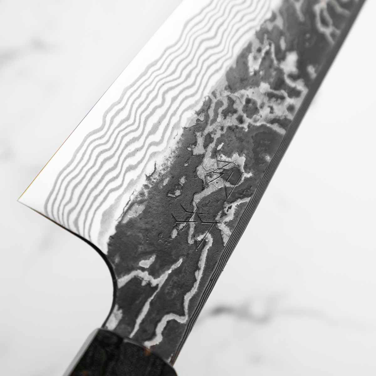 Hatsukokoro SLD Kurouchi Damascus Kiritsuke Gyuto 240 - Maple Turquoise