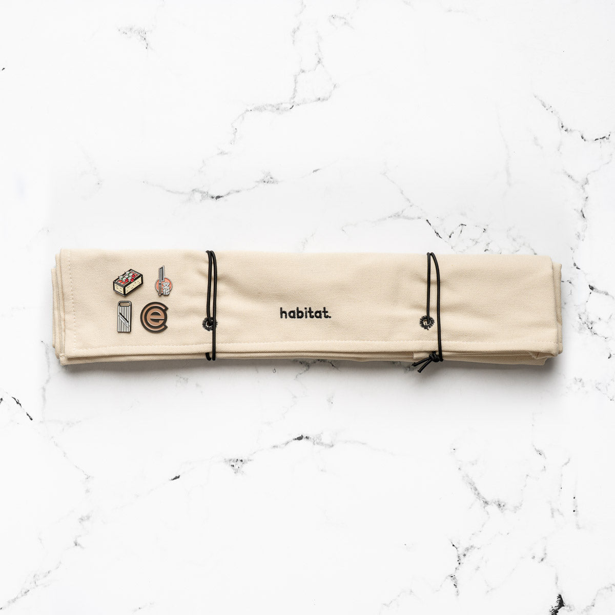 Habitat Canvas Knife Roll - 6 Slot - White With Enamel Pins