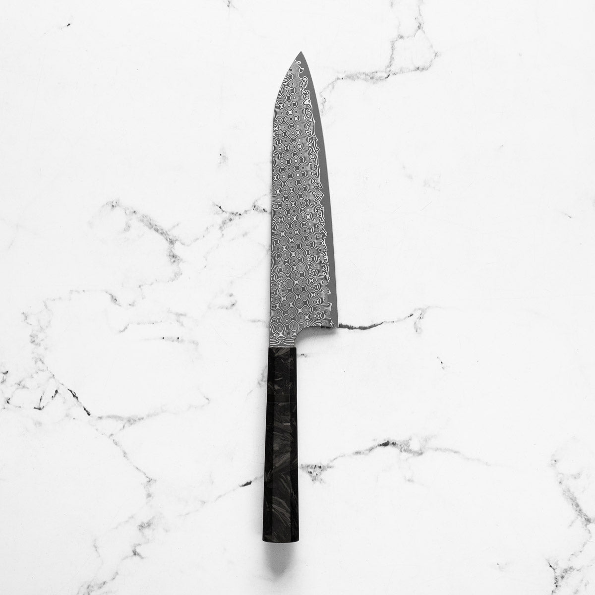 Nigara Hamono "Anmon" SG2 Raindrop Damascus Gyuto 210mm - Dark Carbon Fibre