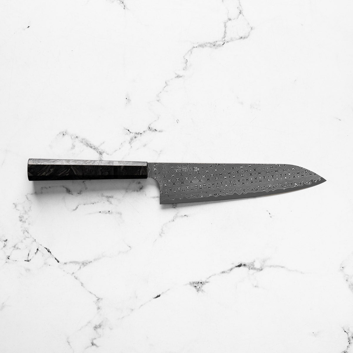 Nigara Hamono "Anmon" SG2 Raindrop Damascus Gyuto 210mm - Dark Carbon Fibre