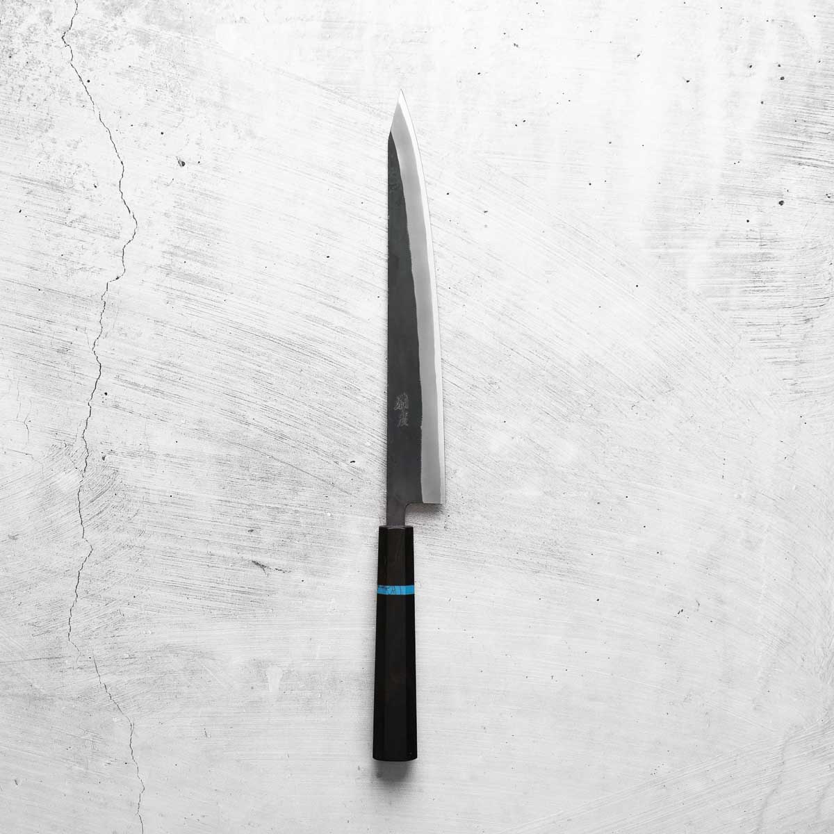 Seido "Kuro" x Tadafusa White 2 Kurouchi Sujihiki 240mm - Ebony & Turquoise
