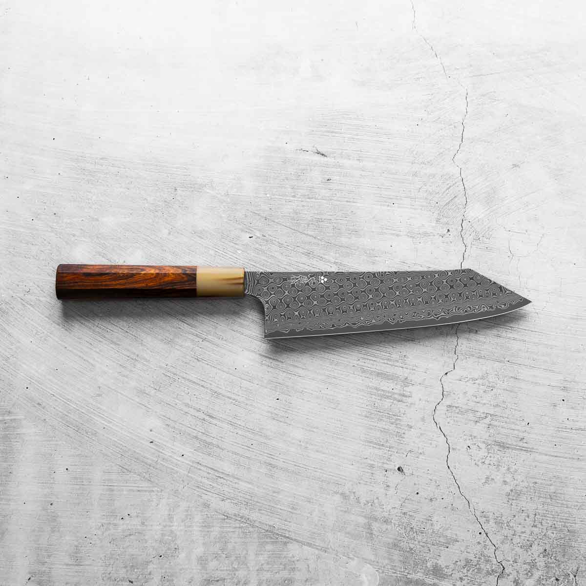 Nigara Hamono "Anmon" SG2 Raindrop Damascus Kiritsuke 210mm - Siamese Rosewood