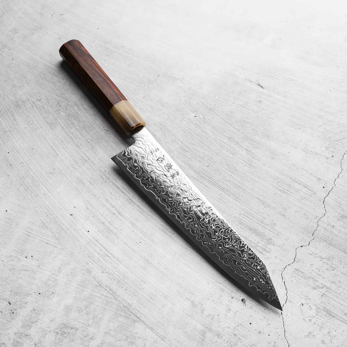 Hatsukokoro Ryuhyo Migaki SG2 Damascus Kiritsuke Gyuto 210mm - Siamese Rosewood