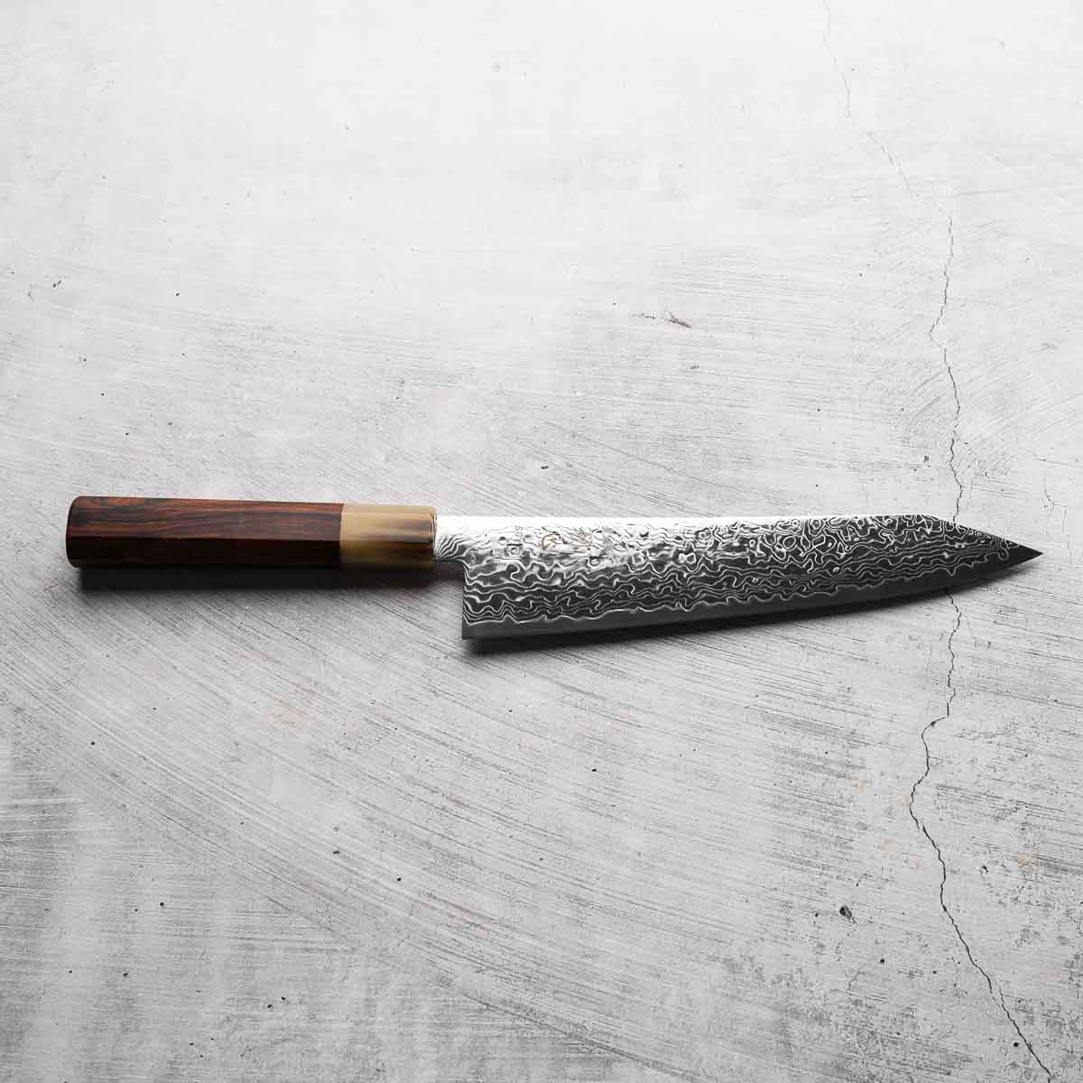 Hatsukokoro Ryuhyo Migaki SG2 Damascus Kiritsuke Gyuto 210mm - Siamese Rosewood
